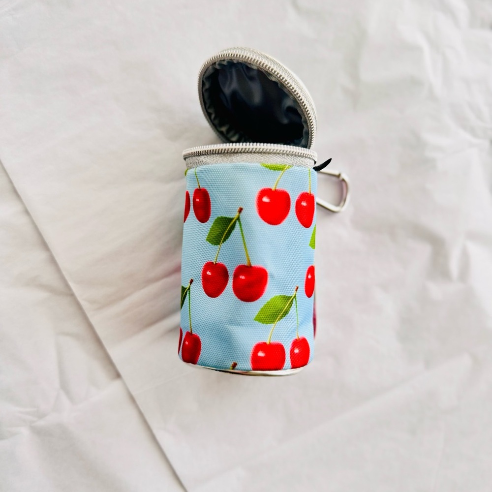 KOOLZIE Fydelity Blue Red Pink Cherry Koozie Zipper Bag w Cherry & Handle NEW